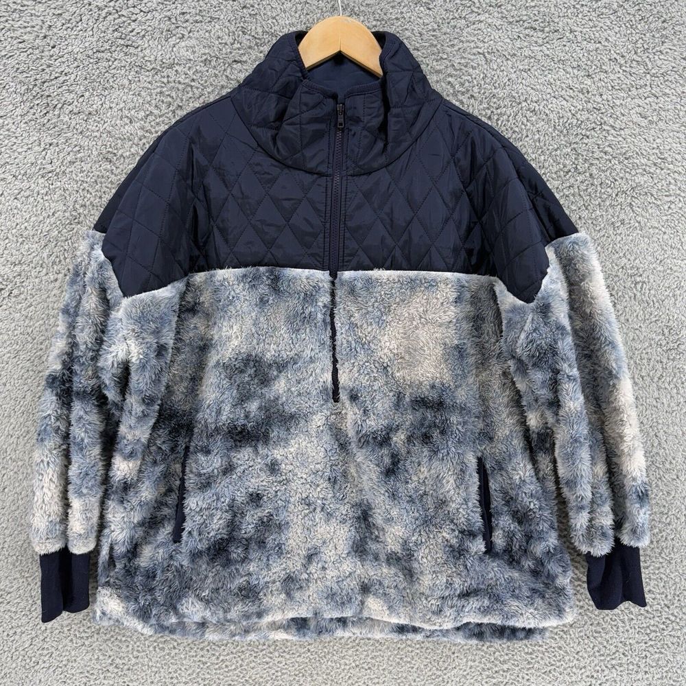 LuLaroe Nancy Sherpa Teddy Fleece Oversized Blue Tie Dye Size‎ Large 1/2 Zipper